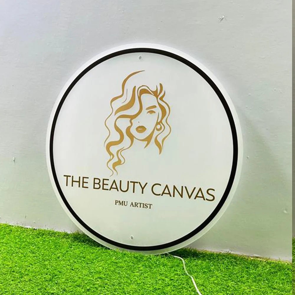 Custom LED Logo Sign - Round Backlit Acrylic Spa & Studio Logo Sign - Backlit Business Signs - Custom Logo Sign