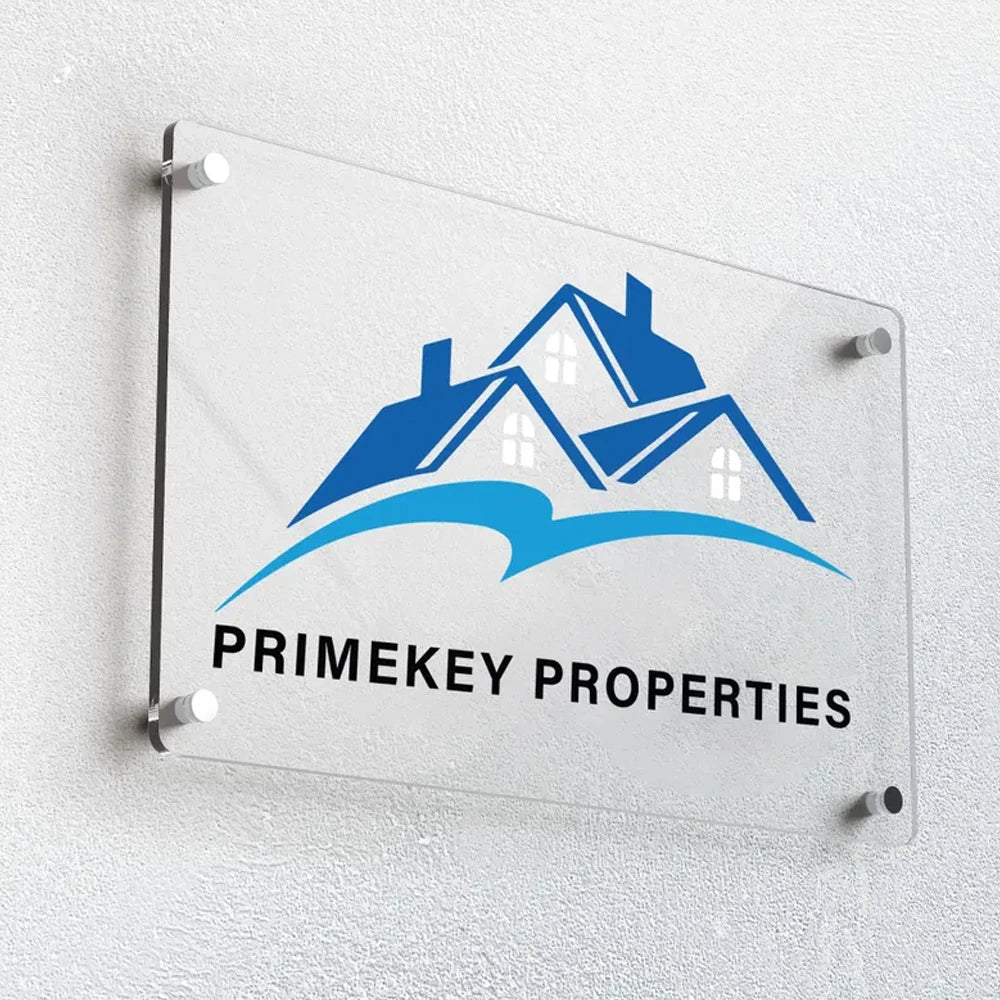 Custom Logo Sign for Wall - Clear Rectangular Acrylic Business Logo Sign - UV Printed Business Signs - Custom Logo Sign