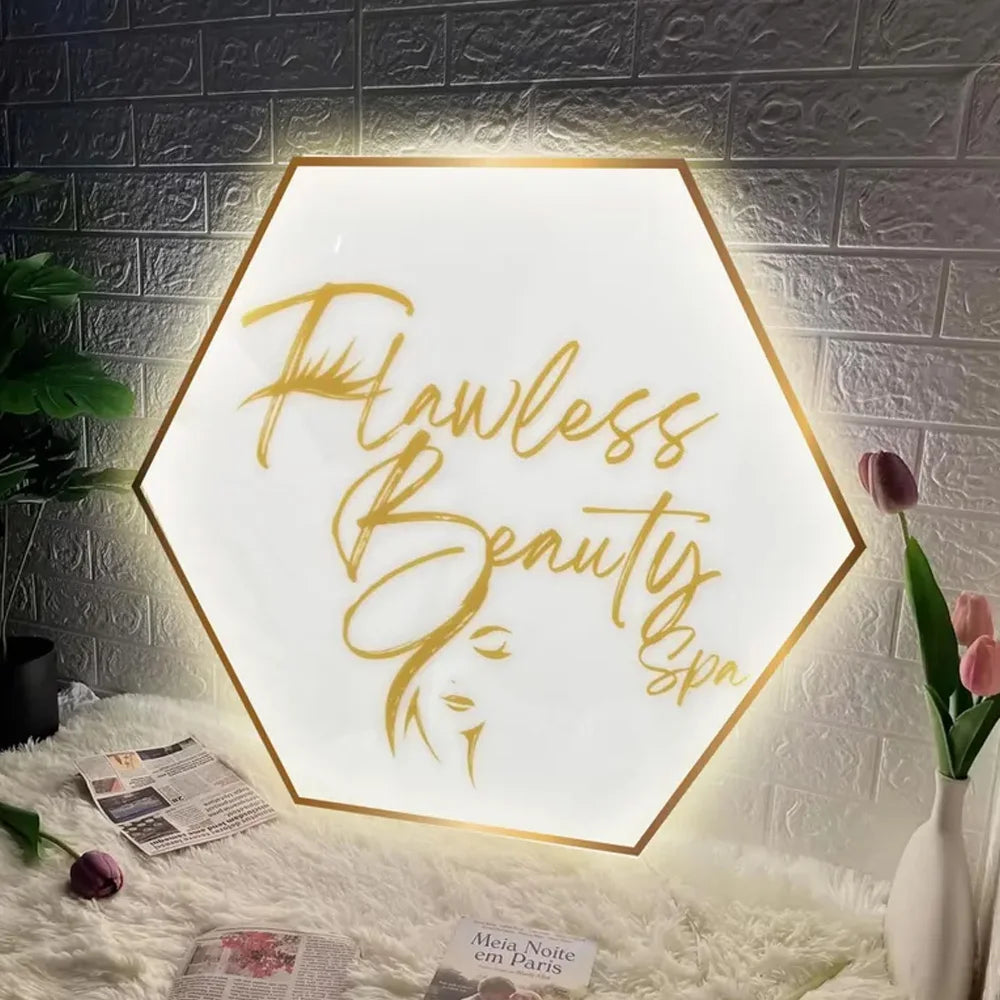 Custom LED Logo Sign - Hexagon Backlit 3D Acrylic Logo Sign