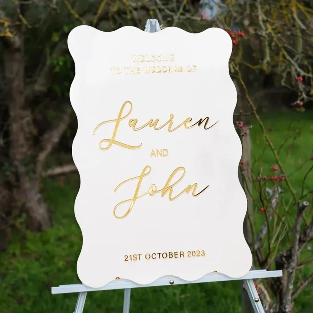 Acrylic Wedding Welcome Sign - Wave Edge Modern Entrance Board