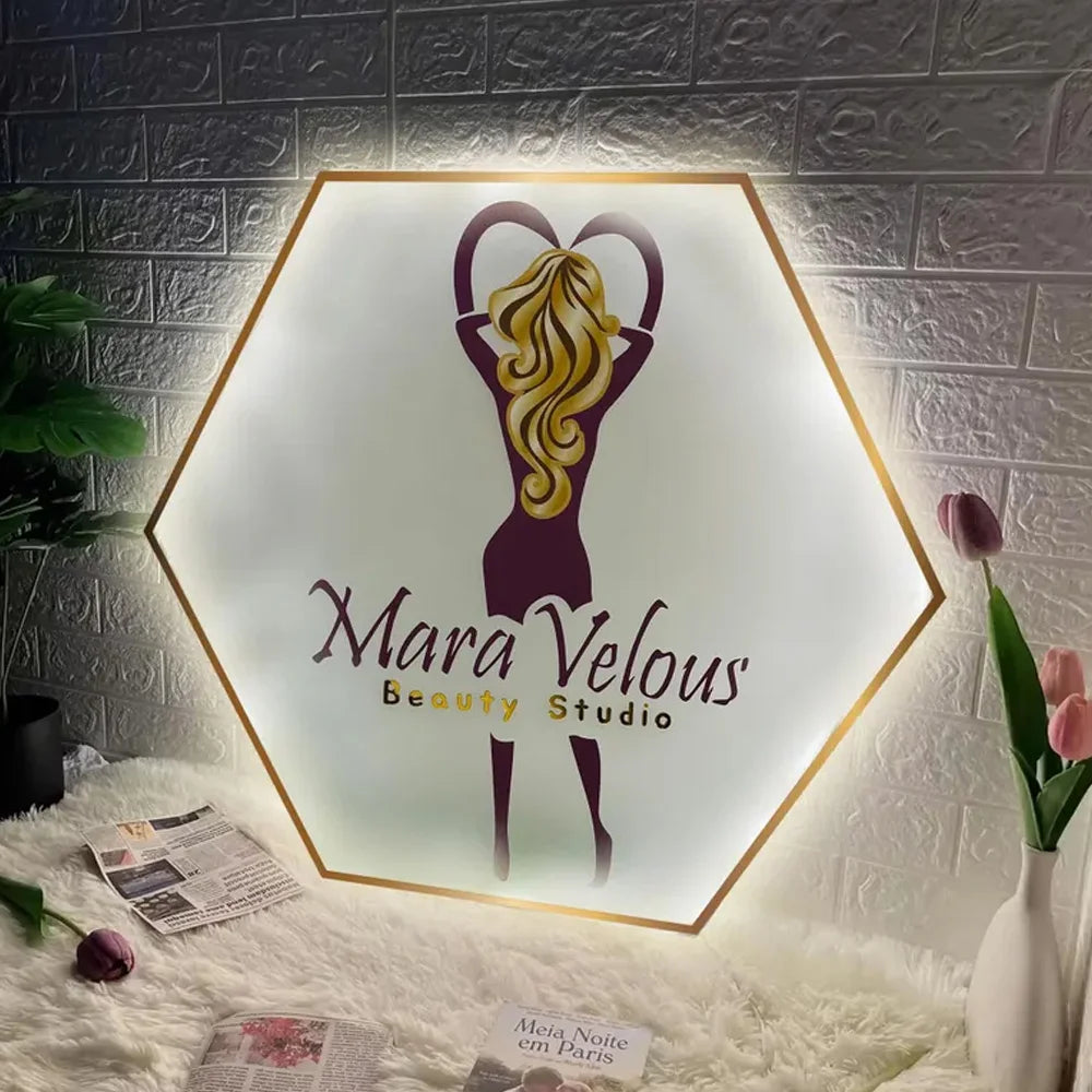 Custom LED Logo Sign - Hexagon Backlit 3D Acrylic Logo Sign