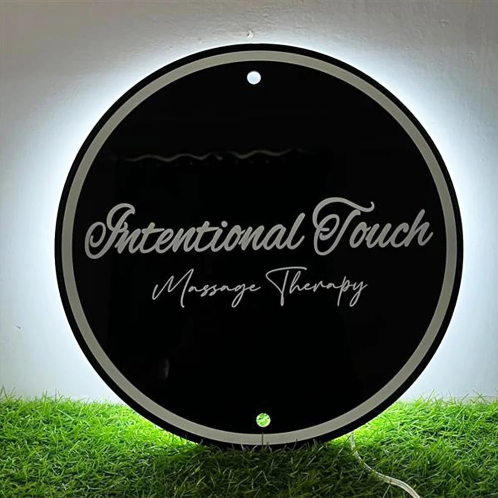 Custom LED Logo Sign - Round Backlit Acrylic Spa & Studio Logo Sign