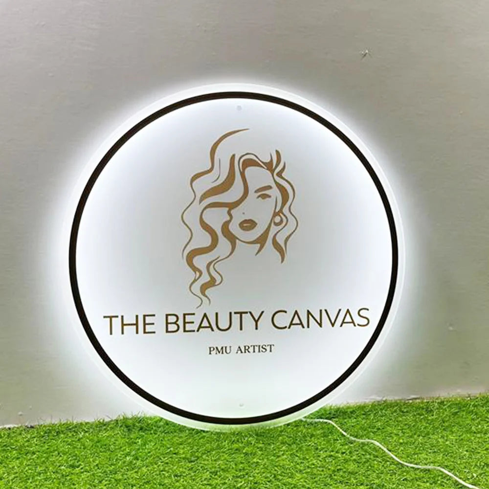 Custom LED Logo Sign - Round Backlit Acrylic Spa & Studio Logo Sign