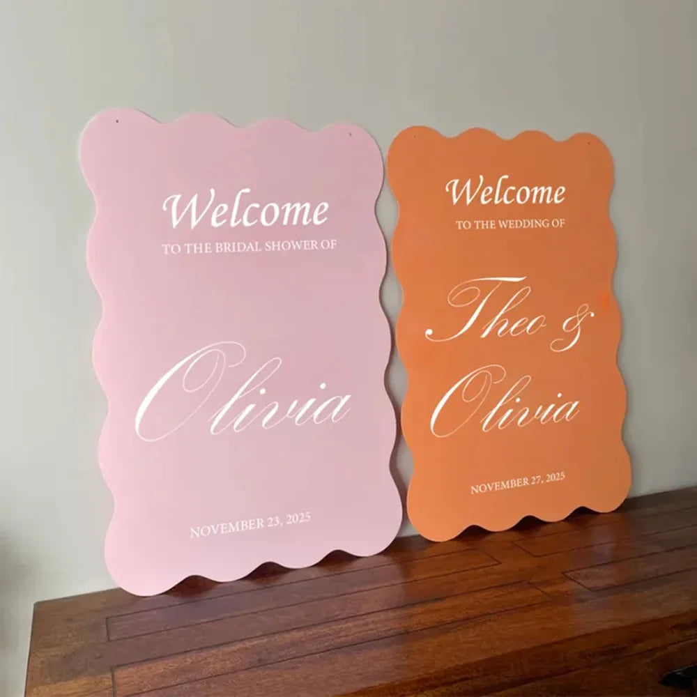 Acrylic Wedding Welcome Sign - Wave Edge Modern Entrance Board