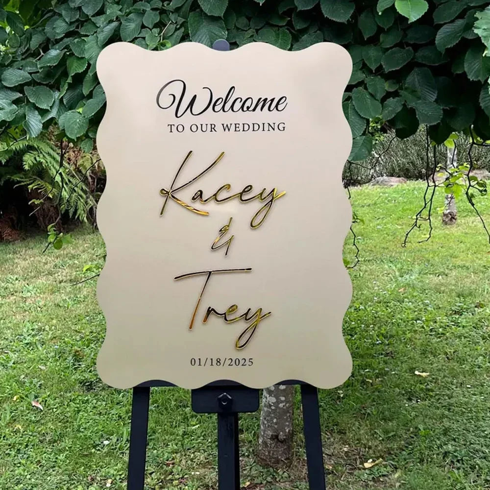 Acrylic Wedding Welcome Sign - Wave Edge Modern Entrance Board