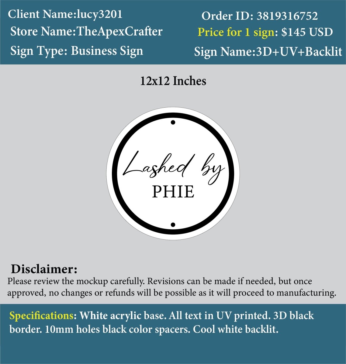 Acrylic Business Logo Sign - sophie - Custom Logo Sign - Acrylic Business Logo Sign - sophie
