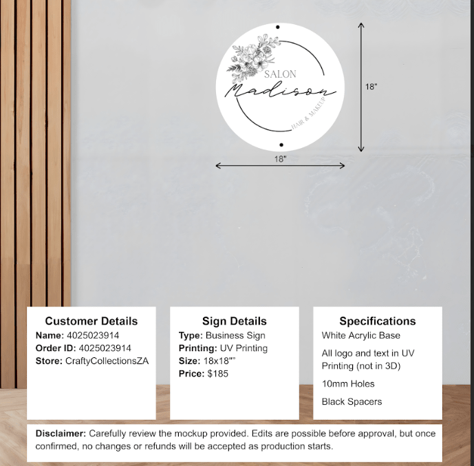 Acrylic Business sign - CraftyCollectionsZA 4025023914 - Custom Logo Sign - Acrylic Business sign - CraftyCollectionsZA 4025023914