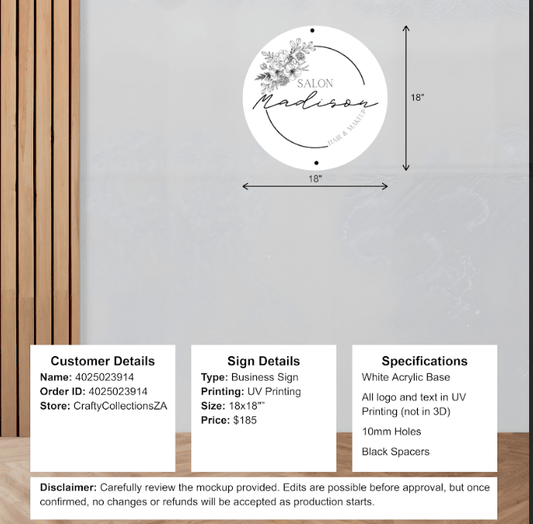 Acrylic Business sign - CraftyCollectionsZA 4025023914 - Custom Logo Sign - Acrylic Business sign - CraftyCollectionsZA 4025023914
