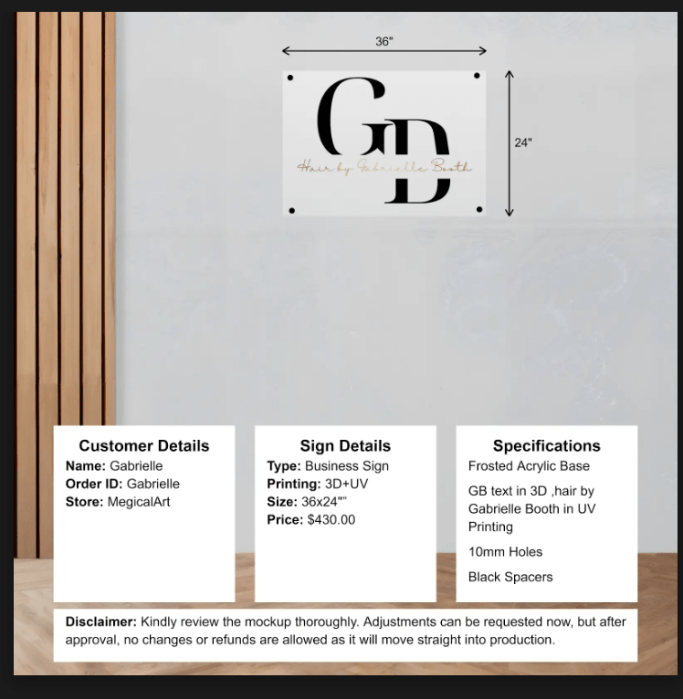 Acrylic Sign - Gabrielle - Custom Logo Sign - Acrylic Sign - Gabrielle