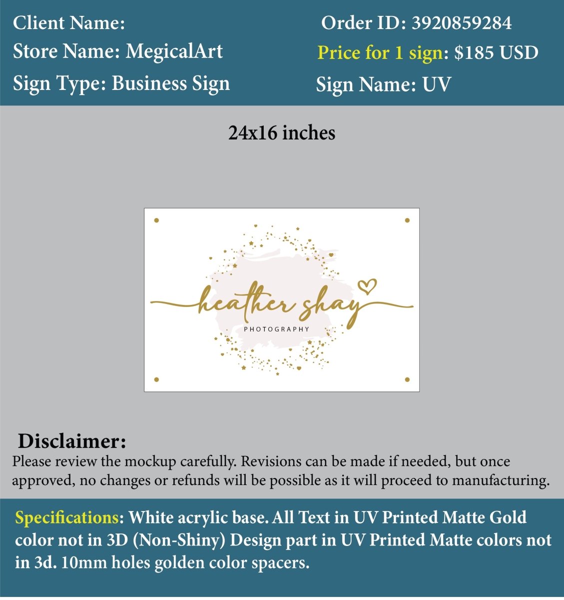 Acrylic Sign - Heather - Custom Logo Sign - Acrylic Sign - Heather