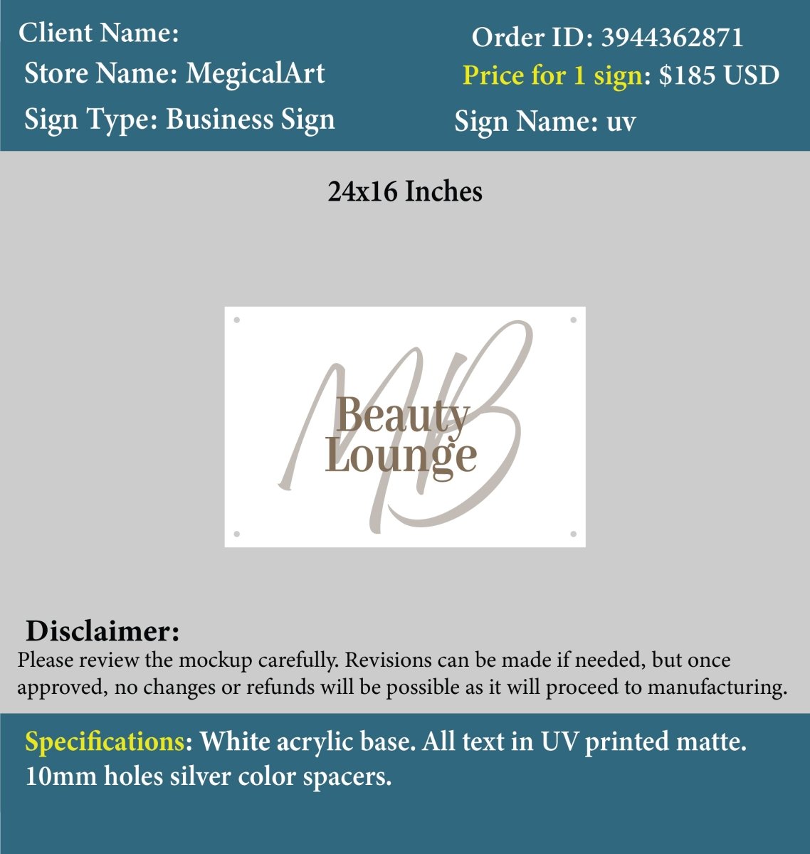 Acrylic Sign - Maisie - Custom Logo Sign - Acrylic Sign - Maisie