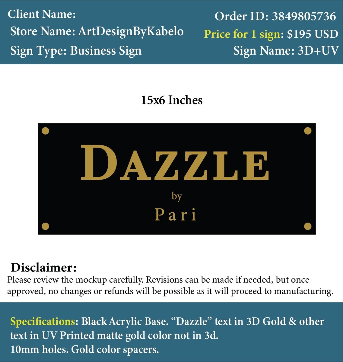 Custom Acrylic 3D+UV Sign - Pari - Custom Logo Sign - Custom Acrylic 3D+UV Sign - Pari