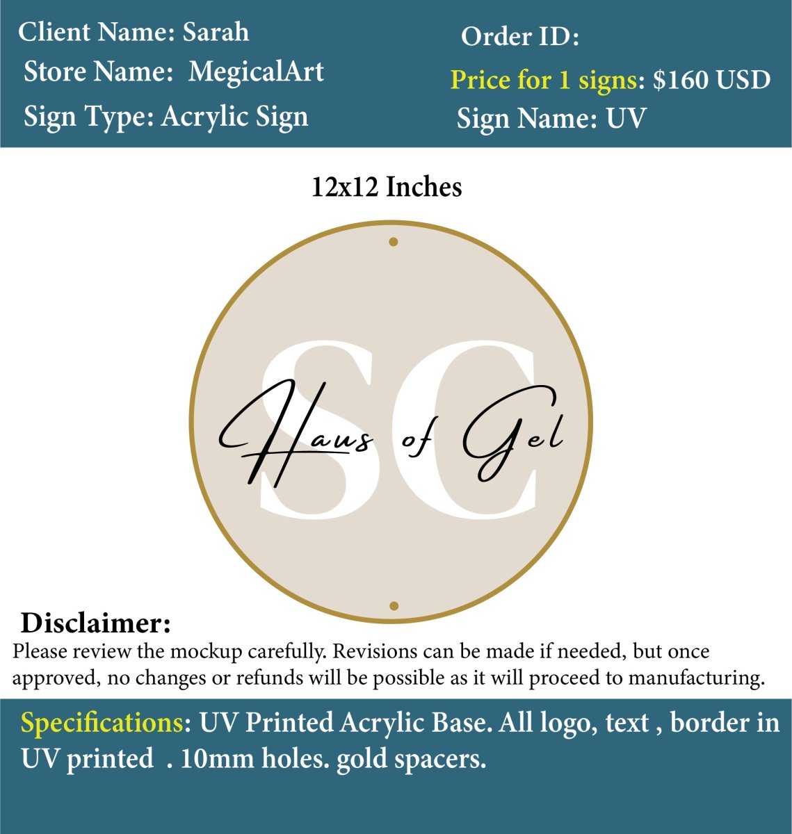 Custom Acrylic Business Logo Sign - Sarah - Custom Logo Sign - Custom Acrylic Business Logo Sign - Sarah