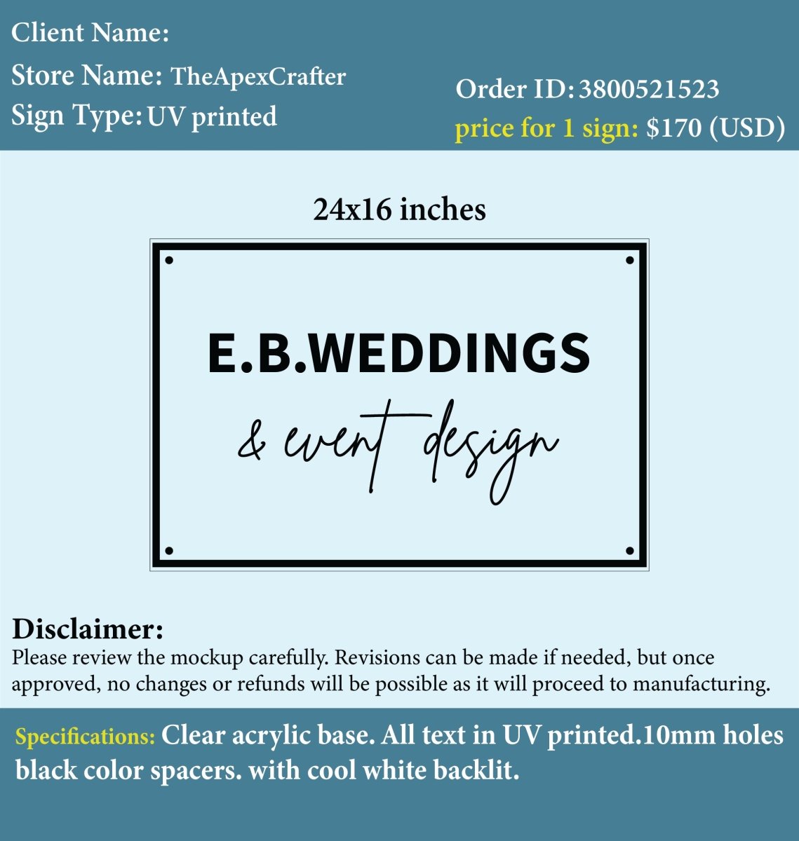 Custom acrylic Business Sign - Ethel - Custom Logo Sign