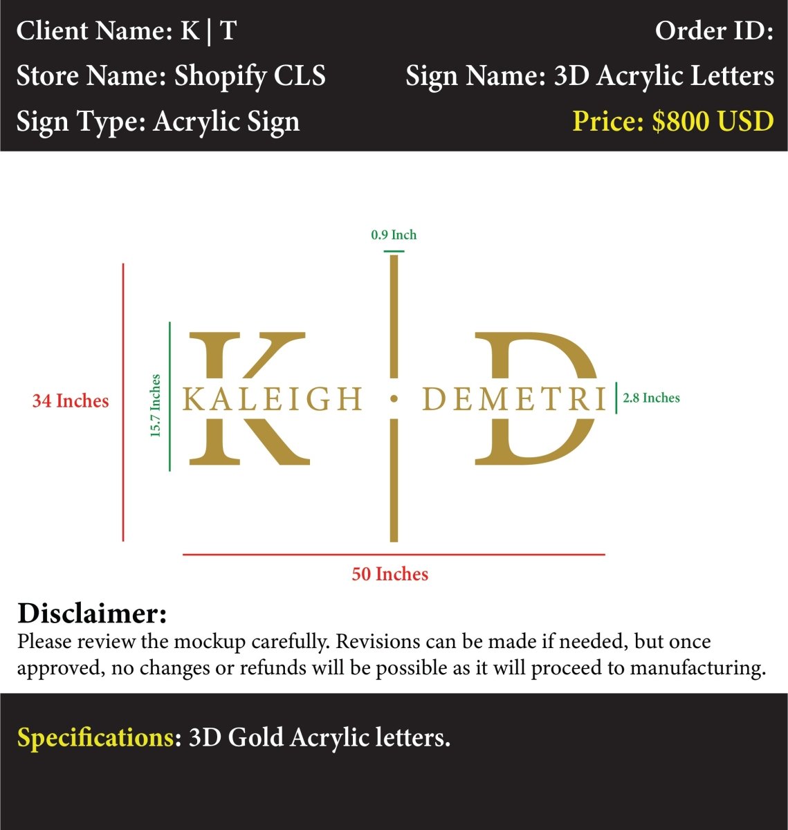 Custom Acrylic Business Sign - K | T - Custom Logo Sign - Custom Acrylic Business Sign - K | T