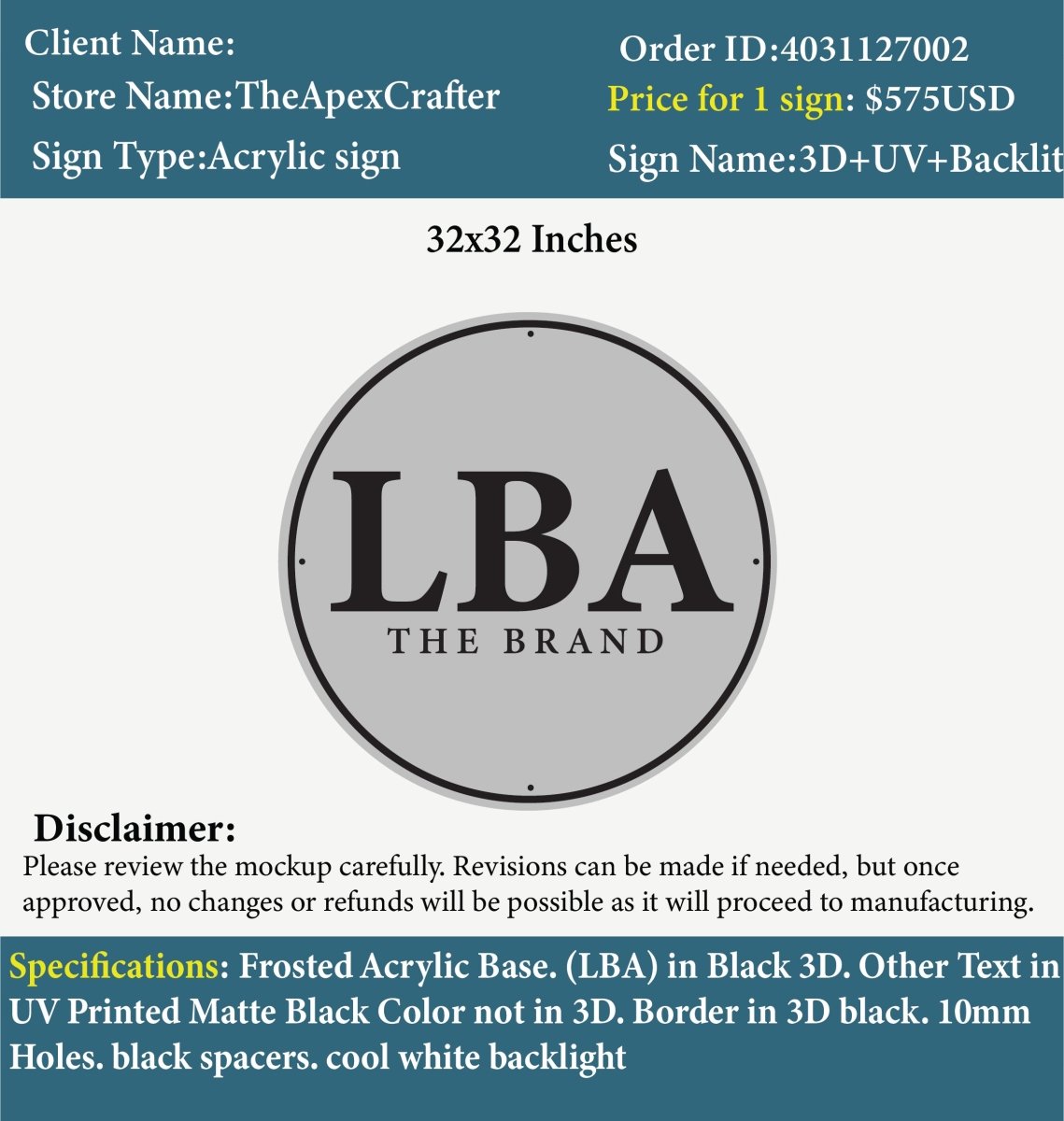 Custom Acrylic Business Sign - Lauren - Custom Logo Sign - Custom Acrylic Business Sign - Lauren