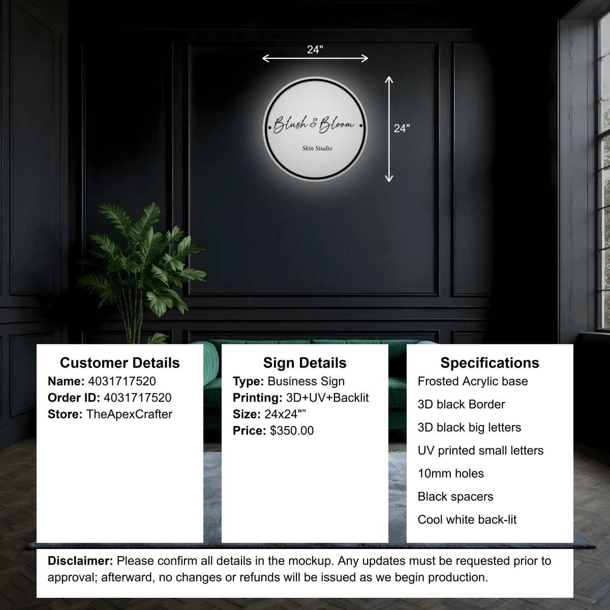 Custom Acrylic Business Sign - Mallori - Custom Logo Sign - Custom Acrylic Business Sign - Mallori