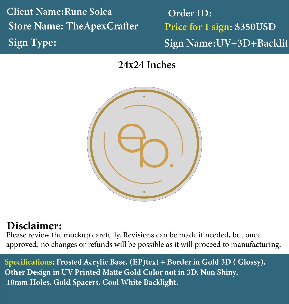 Custom Acrylic Business Sign - Rune Solea - Custom Logo Sign - Custom Acrylic Business Sign - Rune Solea