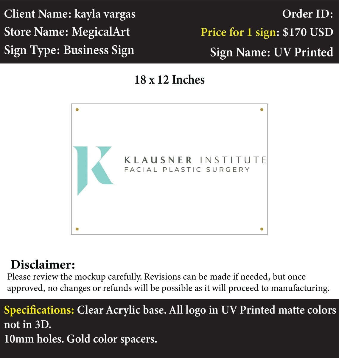 Custom Acrylic UV Printed Sign - Kayla - Custom Logo Sign - Custom Acrylic UV Printed Sign - Kayla