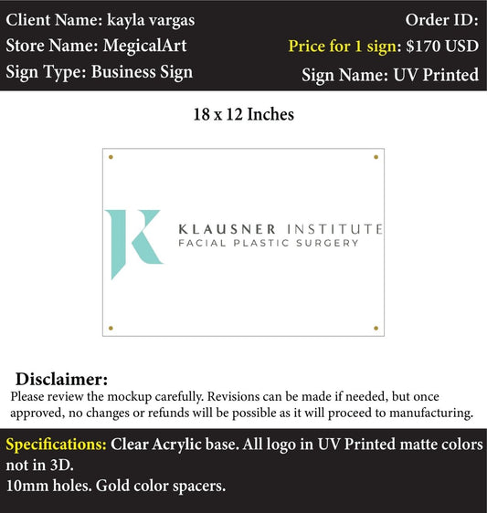 Custom Acrylic UV Printed Sign - Kayla - Custom Logo Sign - Custom Acrylic UV Printed Sign - Kayla