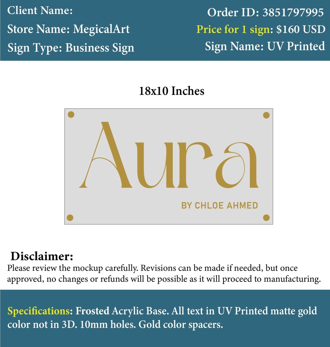 Custom Acrylic UV Sign - Chloe - Custom Logo Sign - Custom Acrylic UV Sign - Chloe