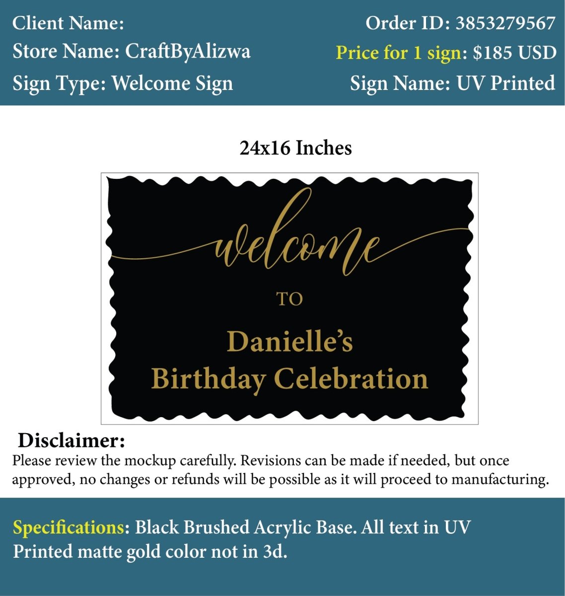 Custom Acrylic UV Sign - Denise - Custom Logo Sign - Custom Acrylic UV Sign - Denise