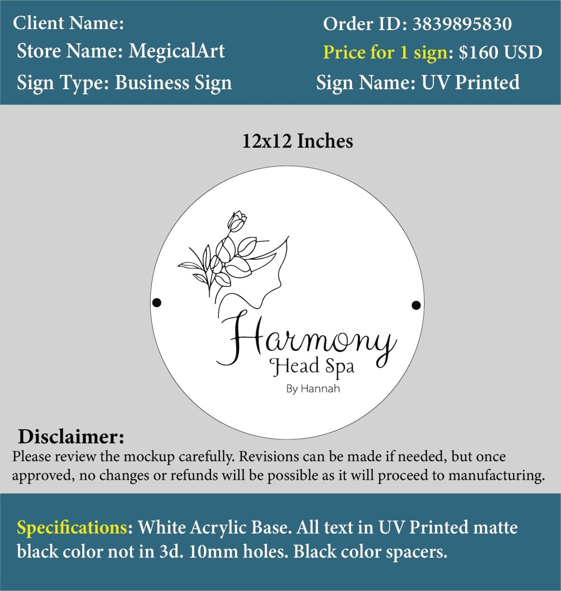 Custom Acrylic UV Sign - Lauren - Custom Logo Sign - Custom Acrylic UV Sign - Lauren