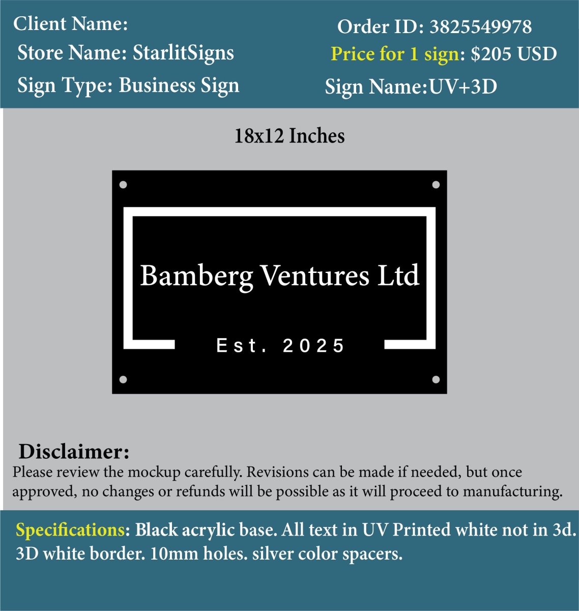 Custom Acrylic UV+3D Sign - Shannon - Custom Logo Sign - Custom Acrylic UV+3D Sign - Shannon