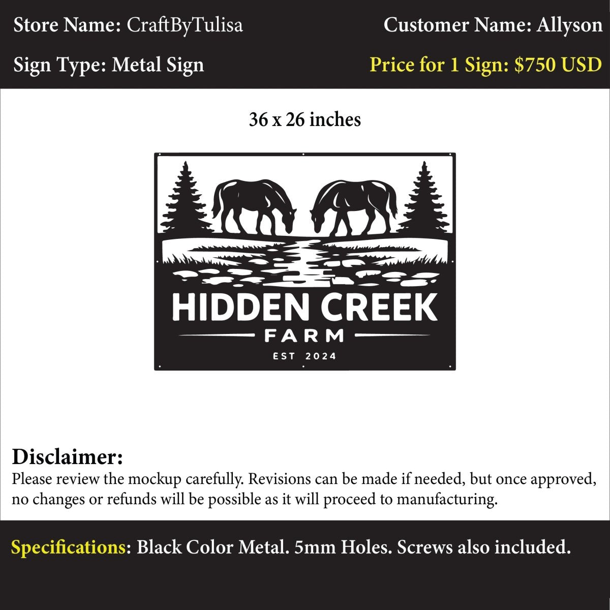 Custom Metal Sign - Allyson - Custom Logo Sign - Custom Metal Sign - Allyson