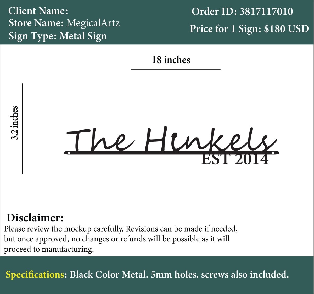 Custom Metal Sign - Andrea - Custom Logo Sign