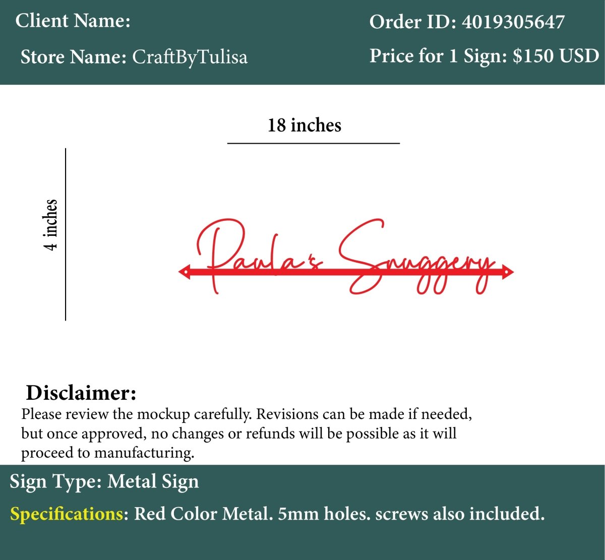 Custom Metal Sign - Etsy - Patricia - Custom Logo Sign - Custom Metal Sign - Etsy - Patricia