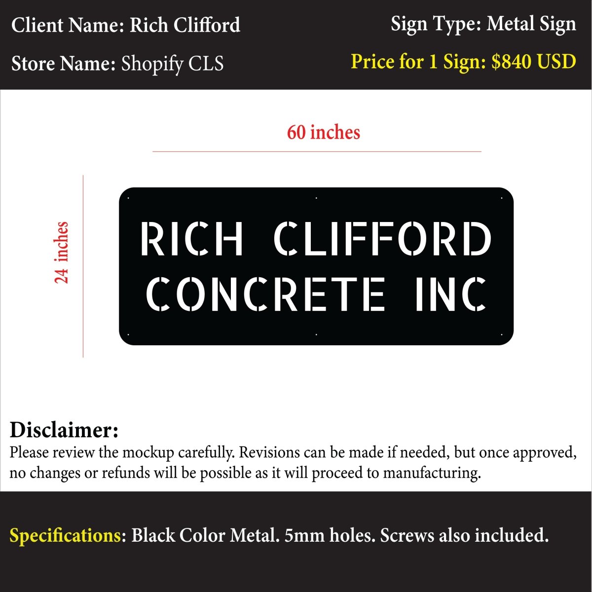 Custom Metal Sign - Rich Clifford - Custom Logo Sign - Custom Metal Sign - Rich Clifford