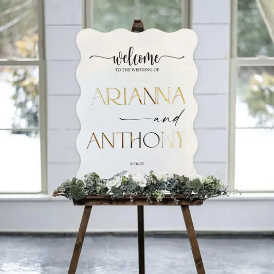 Acrylic Wedding Welcome Sign - Wave Edge Modern Entrance Board