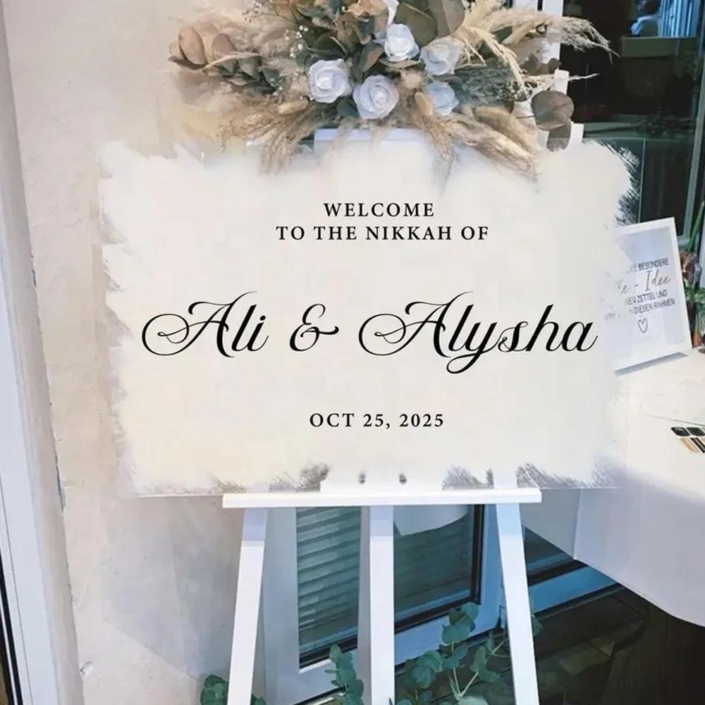 Welcome to Our Wedding Sign - Rectangular Brush-Paint Acrylic Sign
