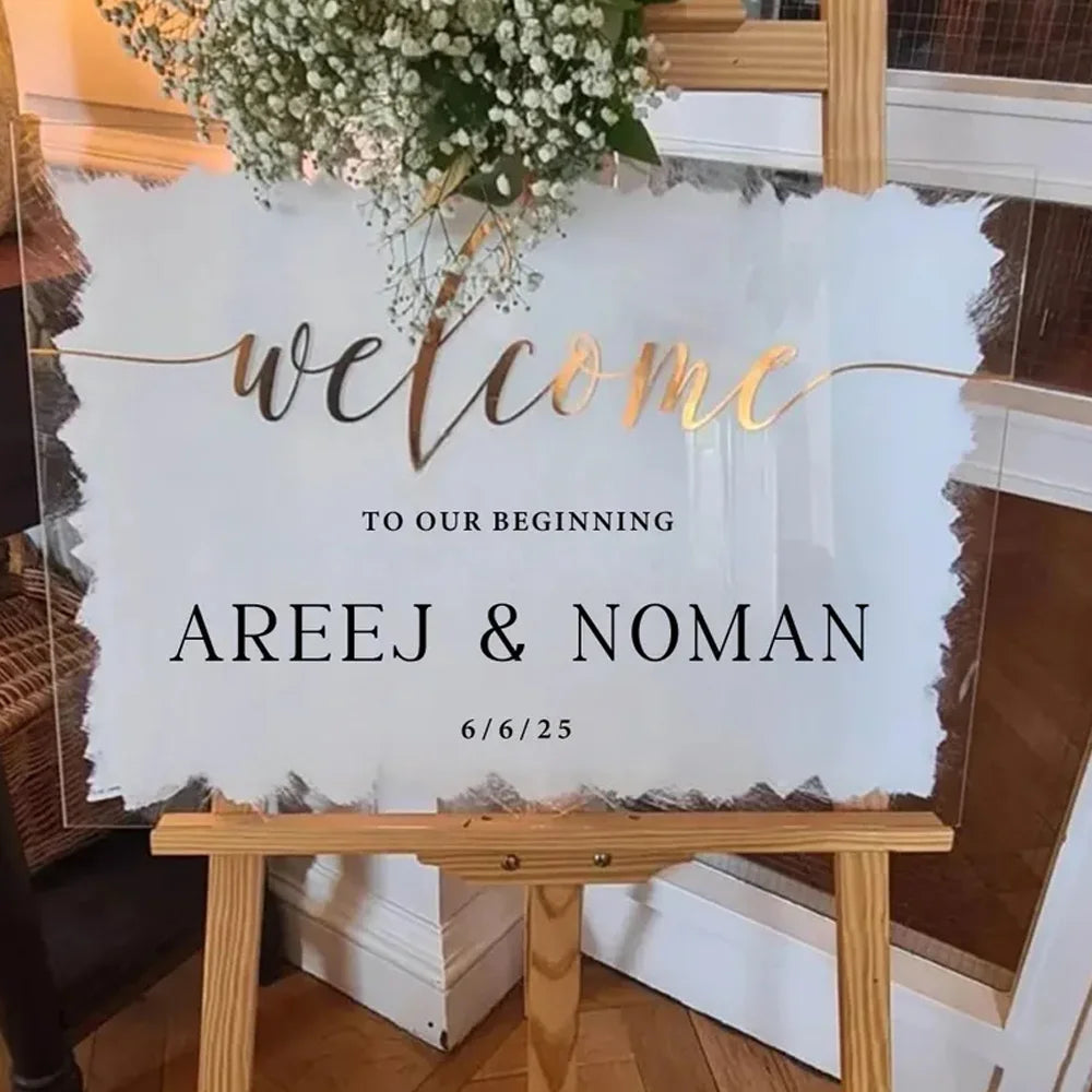 Welcome to Our Wedding Sign - Rectangular Brush-Paint Acrylic Sign