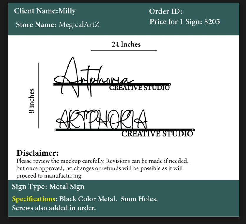 Metal Sign - Milly - Custom Logo Sign - Metal Sign - Milly