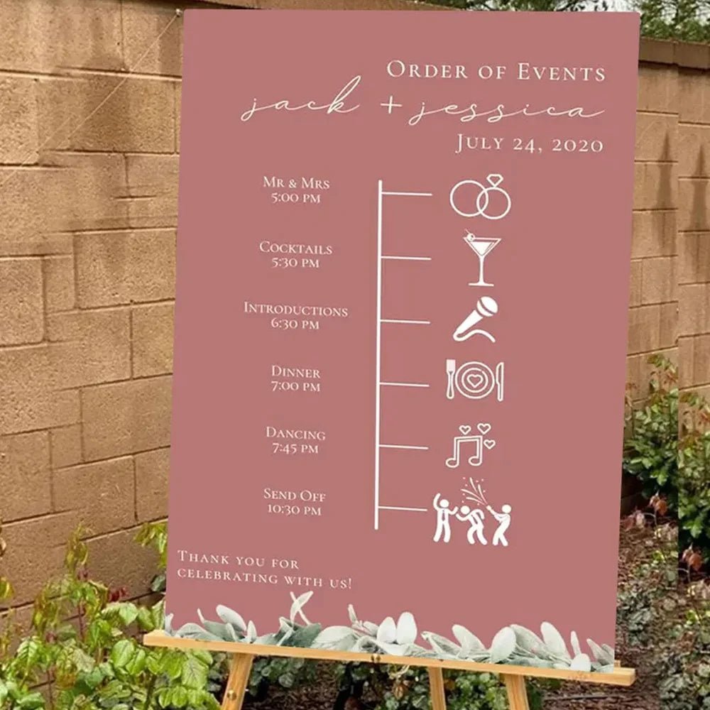 Wedding Signs for Reception - Custom Acrylic Order of Events Timeline Board - Wedding Signs - Custom Logo Sign
