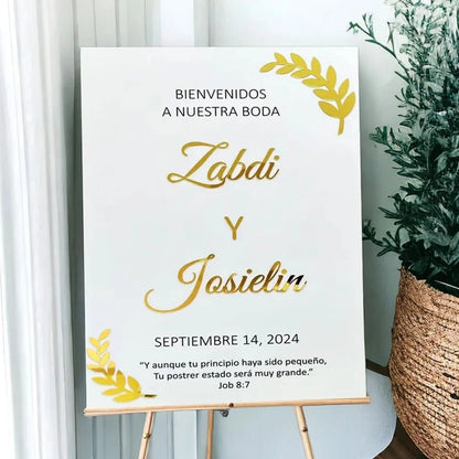 Welcome to Our Wedding Sign - Minimalist 3D Floral Acrylic Reception Sign - Wedding Signs - Custom Logo Sign
