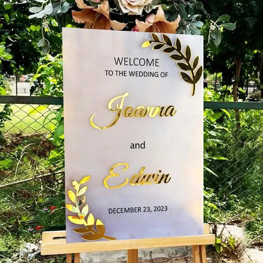 Welcome to Our Wedding Sign - Minimalist 3D Floral Acrylic Reception Sign - Wedding Signs - Custom Logo Sign