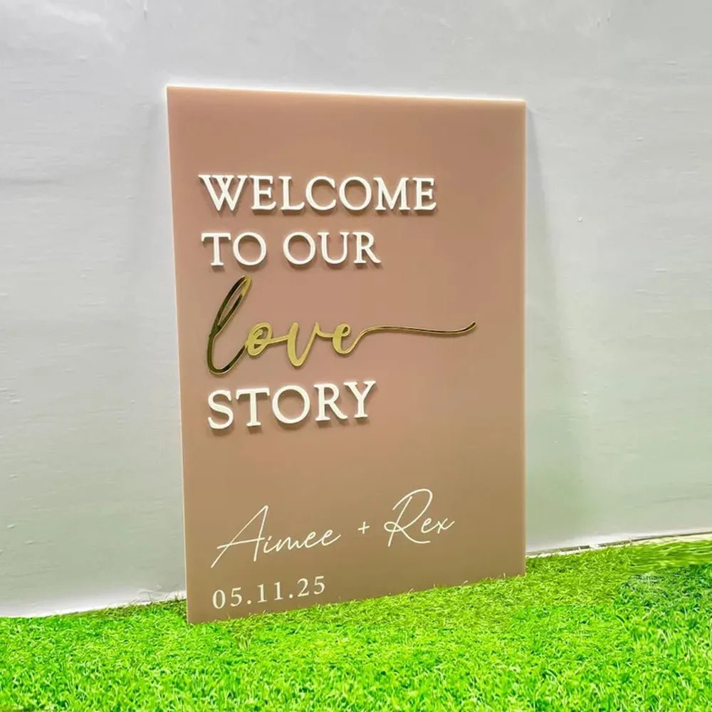 Welcome to Our Wedding Sign - Personalized "Our Love Story” Board - Wedding Signs - Custom Logo Sign
