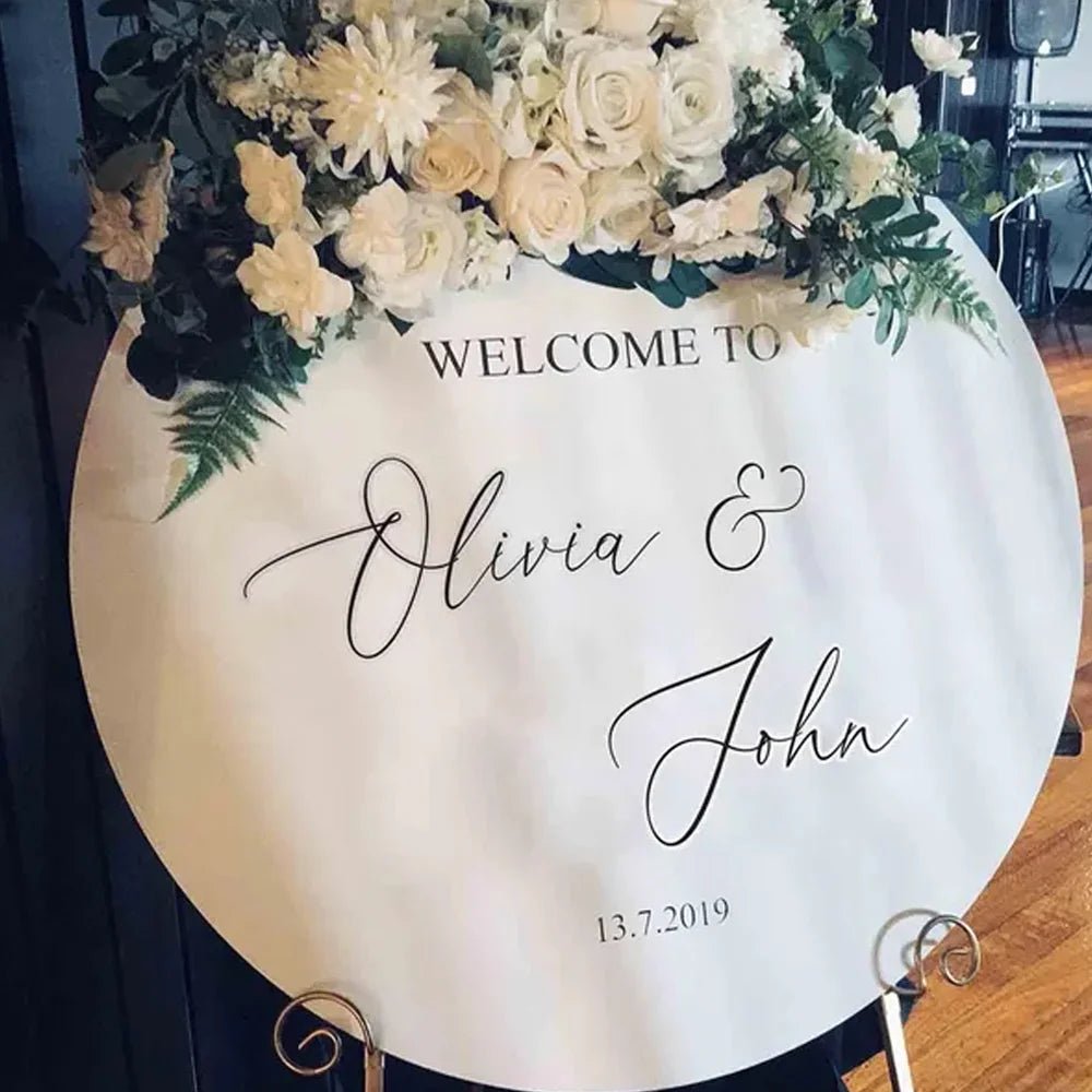 Welcome to Our Wedding Sign - Round Acrylic Personalized Entrance Sign - Wedding Signs - Custom Logo Sign