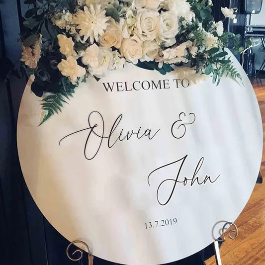 Welcome to Our Wedding Sign - Round Acrylic Personalized Entrance Sign - Wedding Signs - Custom Logo Sign